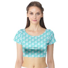 Spring Happiness Blue Ocean Short Sleeve Crop Top by ConteMonfrey