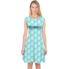 Spring Happiness Blue Ocean Capsleeve Midi Dress