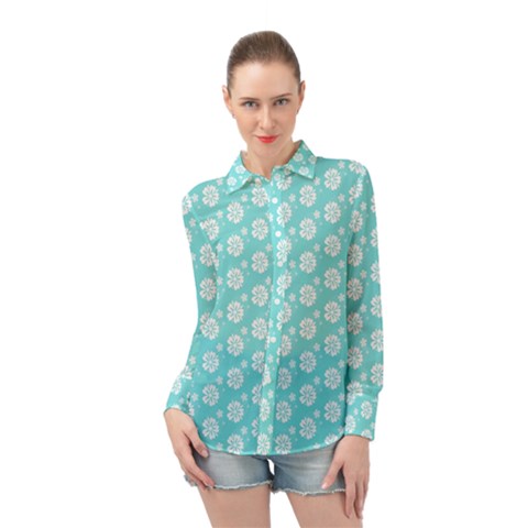 Spring Happiness Blue Ocean Long Sleeve Chiffon Shirt by ConteMonfrey