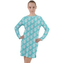 Spring Happiness Blue Ocean Long Sleeve Hoodie Dress