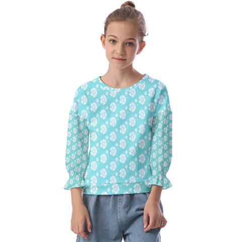 Spring Happiness Blue Ocean Kids  Cuff Sleeve Top by ConteMonfrey