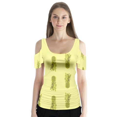 Yellow Pineapple Butterfly Sleeve Cutout T-shirt  by ConteMonfrey