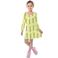 Yellow Pineapple Kids  Long Sleeve Velvet Dress