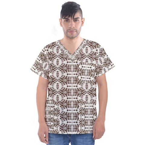 Brown Snake Skin Men s V-neck Scrub Top by ConteMonfrey