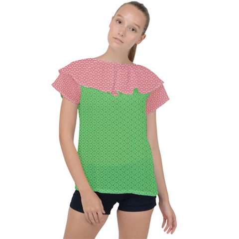  Spooky Pink Green Halloween  Ruffle Collar Chiffon Blouse by ConteMonfrey