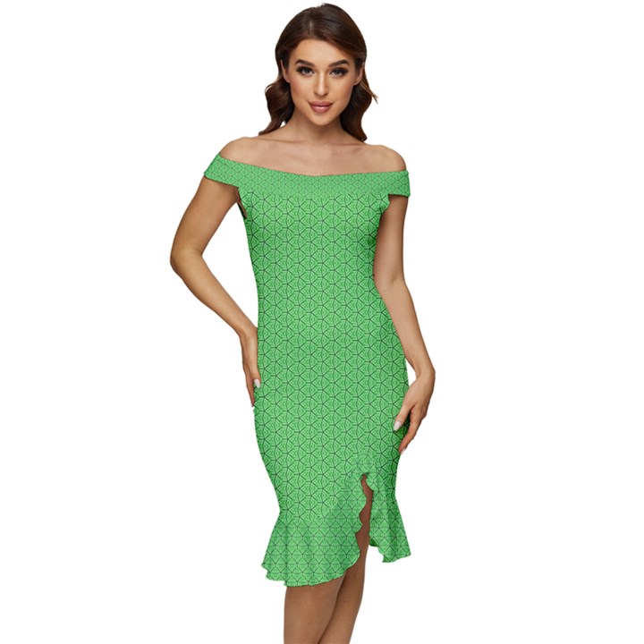  Spooky Pink Green Halloween  Off Shoulder Ruffle Split Hem Bodycon Dress