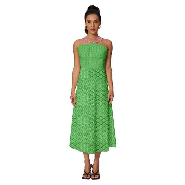  Spooky Pink Green Halloween  Sleeveless Cross Front Cocktail Midi Chiffon Dress