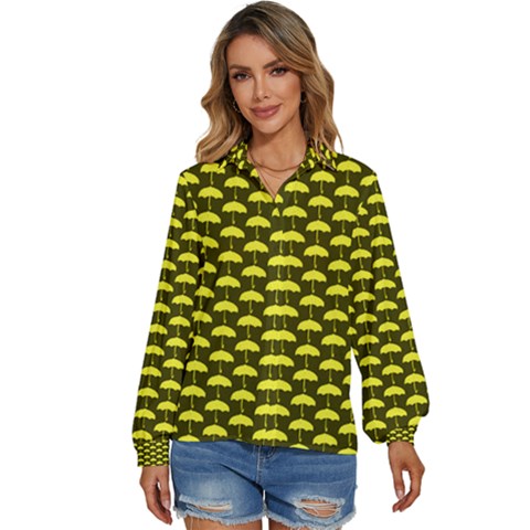 Under My Little Yellow Umbrella Women s Long Sleeve Button Up Shirt by ConteMonfrey