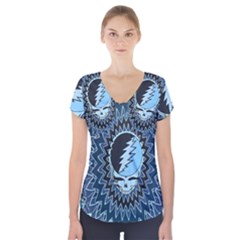 Grateful Dead Butterfly Pattern Short Sleeve Front Detail Top