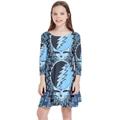 Grateful Dead Butterfly Pattern Kids  Quarter Sleeve Skater Dress by Bedest