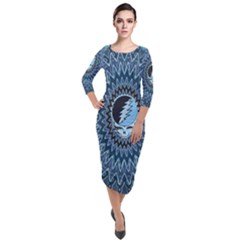 Grateful Dead Butterfly Pattern Quarter Sleeve Midi Velour Bodycon Dress by Bedest