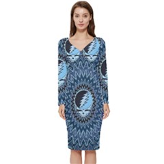 Grateful Dead Butterfly Pattern Long Sleeve V-neck Bodycon Dress  by Bedest