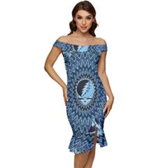 Grateful Dead Butterfly Pattern Off Shoulder Ruffle Split Hem Bodycon Dress by Bedest