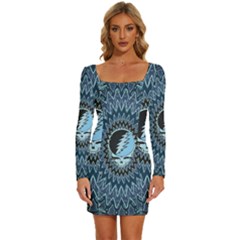 Grateful Dead Butterfly Pattern Long Sleeve Square Neck Bodycon Velvet Dress by Bedest