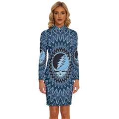 Grateful Dead Butterfly Pattern Long Sleeve Shirt Collar Bodycon Dress by Bedest