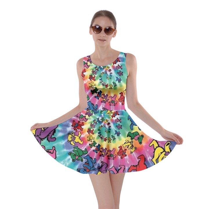 Grateful Dead Bears Tie Dye Vibrant Spiral Skater Dress