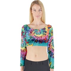 Grateful Dead Bears Tie Dye Vibrant Spiral Long Sleeve Crop Top by Bedest