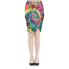 Grateful Dead Bears Tie Dye Vibrant Spiral Midi Wrap Pencil Skirt by Bedest