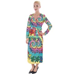 Grateful Dead Bears Tie Dye Vibrant Spiral Velvet Maxi Wrap Dress by Bedest