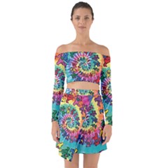 Grateful Dead Bears Tie Dye Vibrant Spiral Off Shoulder Top With Skirt Set by Bedest