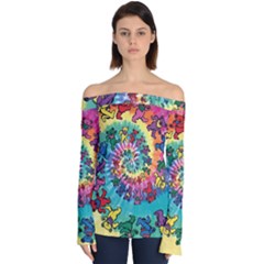 Grateful Dead Bears Tie Dye Vibrant Spiral Off Shoulder Long Sleeve Top by Bedest