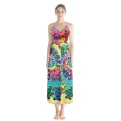 Grateful Dead Bears Tie Dye Vibrant Spiral Button Up Chiffon Maxi Dress by Bedest