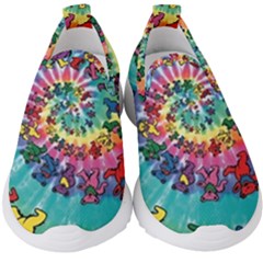 Grateful Dead Bears Tie Dye Vibrant Spiral Kids  Slip On Sneakers by Bedest