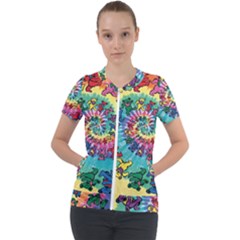 Grateful Dead Bears Tie Dye Vibrant Spiral Short Sleeve Zip Up Jacket by Bedest