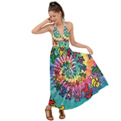 Grateful Dead Bears Tie Dye Vibrant Spiral Backless Maxi Beach Dress by Bedest