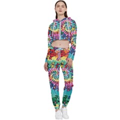 Grateful Dead Bears Tie Dye Vibrant Spiral Cropped Zip Up Lounge Set by Bedest