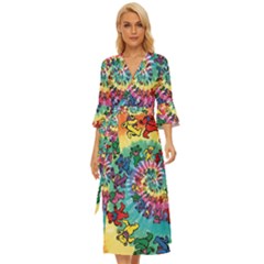 Grateful Dead Bears Tie Dye Vibrant Spiral Midsummer Wrap Dress by Bedest