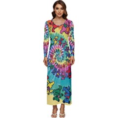 Grateful Dead Bears Tie Dye Vibrant Spiral Long Sleeve Longline Maxi Dress by Bedest