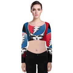 Grateful Dead Big Skull Velvet Long Sleeve Crop Top by Bedest