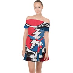 Grateful Dead Big Skull Off Shoulder Chiffon Dress by Bedest