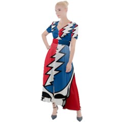 Grateful Dead Big Skull Button Up Short Sleeve Maxi Dress by Bedest