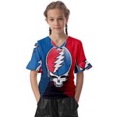 Grateful Dead Big Skull Kids  V-neck Horn Sleeve Blouse by Bedest