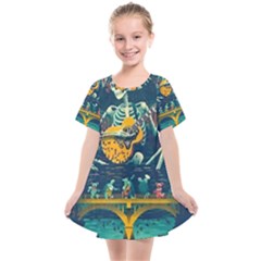 Grateful Dead Singing Skeleton Kids  Smock Dress by Bedest