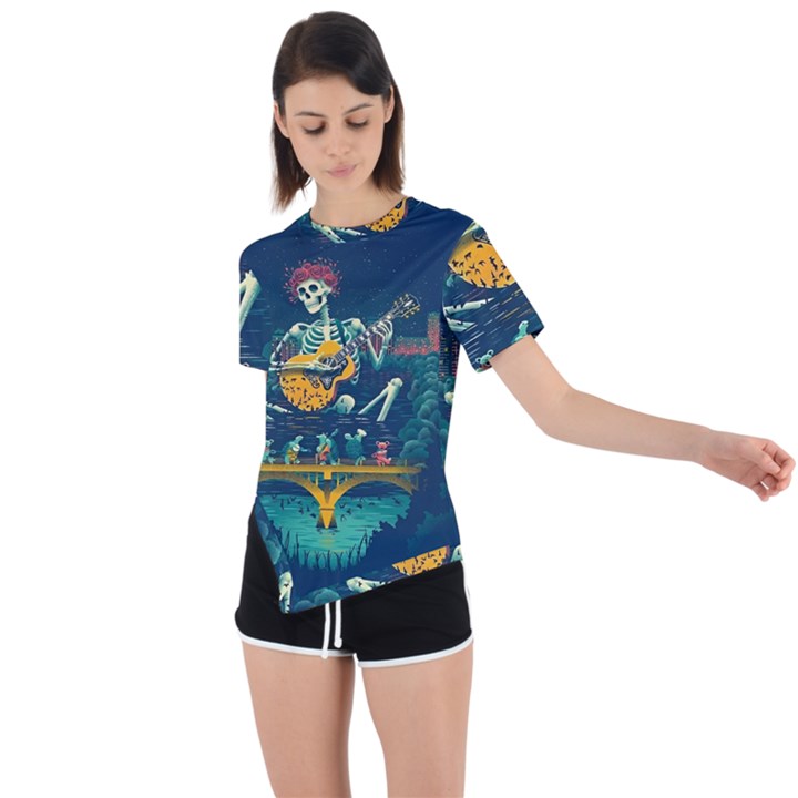 Grateful Dead Singing Skeleton Asymmetrical Short Sleeve Sports T-Shirt