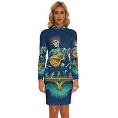 Grateful Dead Singing Skeleton Long Sleeve Shirt Collar Bodycon Dress by Bedest