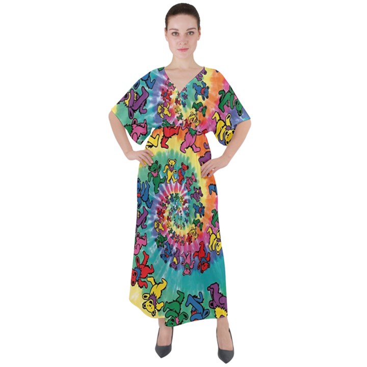 Grateful Dead Artsy V-Neck Boho Style Maxi Dress