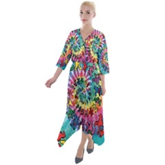 Grateful Dead Artsy Quarter Sleeve Wrap Front Maxi Dress by Bedest