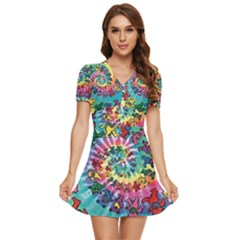 Grateful Dead Artsy V-neck High Waist Chiffon Mini Dress by Bedest