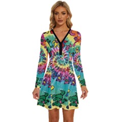 Grateful Dead Artsy Long Sleeve Deep V Mini Dress  by Bedest