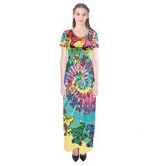 Grateful Dead Bears Tie Dye Vibrant Spiral Short Sleeve Maxi Dress by Bedest