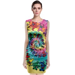 Grateful Dead Bears Tie Dye Vibrant Spiral Sleeveless Velvet Midi Dress by Bedest