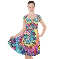 Grateful Dead Bears Tie Dye Vibrant Spiral Cap Sleeve Midi Dress by Bedest