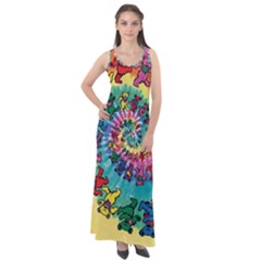 Grateful Dead Bears Tie Dye Vibrant Spiral Sleeveless Velour Maxi Dress by Bedest