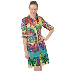 Grateful Dead Bears Tie Dye Vibrant Spiral Long Sleeve Mini Shirt Dress by Bedest