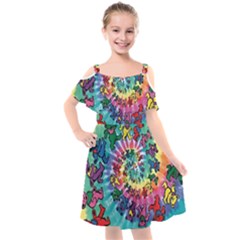 Grateful Dead Bears Tie Dye Vibrant Spiral Kids  Cut Out Shoulders Chiffon Dress by Bedest