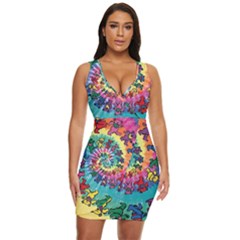 Grateful Dead Bears Tie Dye Vibrant Spiral Draped Bodycon Dress by Bedest